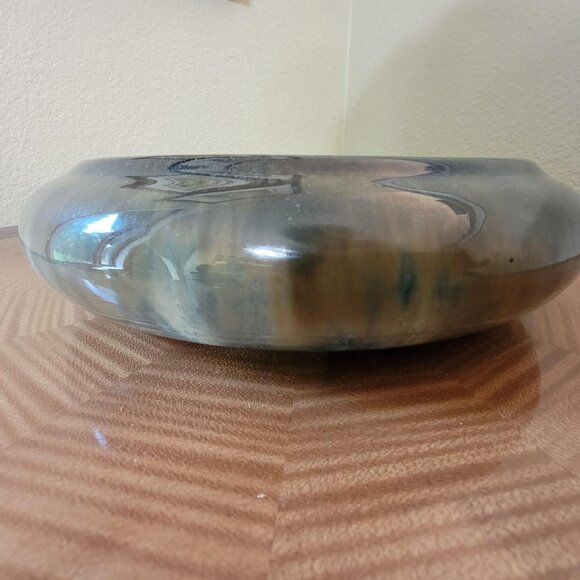 Beautiful Fulper Pottery Low Planter Bulb Bowl Blue & Cream Flambe Drip Glaze - Picture 1 of 9
